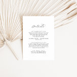 Tarjeta de gabinete elegante de Boda de guiones<br><div class="desc">Esta elegante tarjeta de gabinete de detalles del boda de script es perfecta para un boda sencillo. El diseño minimalista en blanco y negro presenta una elegante tipografía romántica con un estilo moderno de cristal. Personalizable de cualquier color. Mantenga el diseño minimalista y elegante, como está, o lo personalice añadiendo...</div>