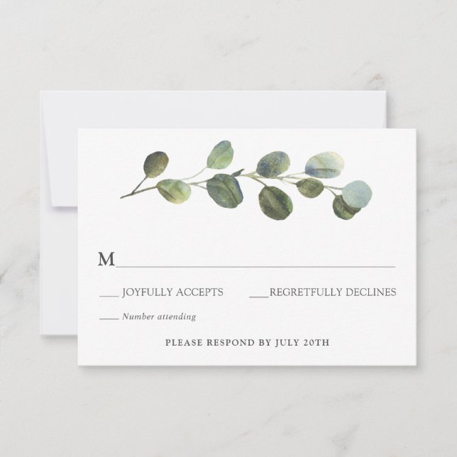 Tarjeta de gabinete Eucalyptus Wedding RSVP (Anverso)