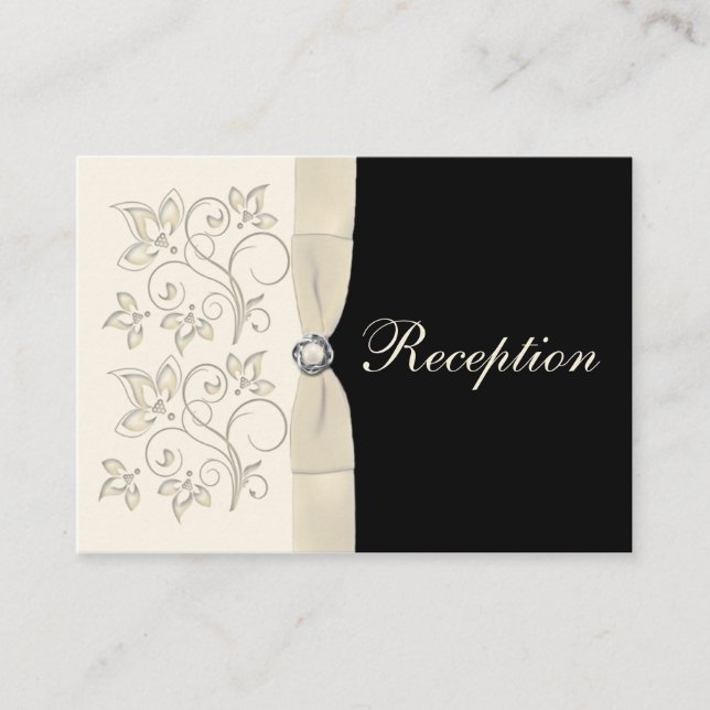 Tarjeta de gabinete floral de marfil y negro (Anverso)
