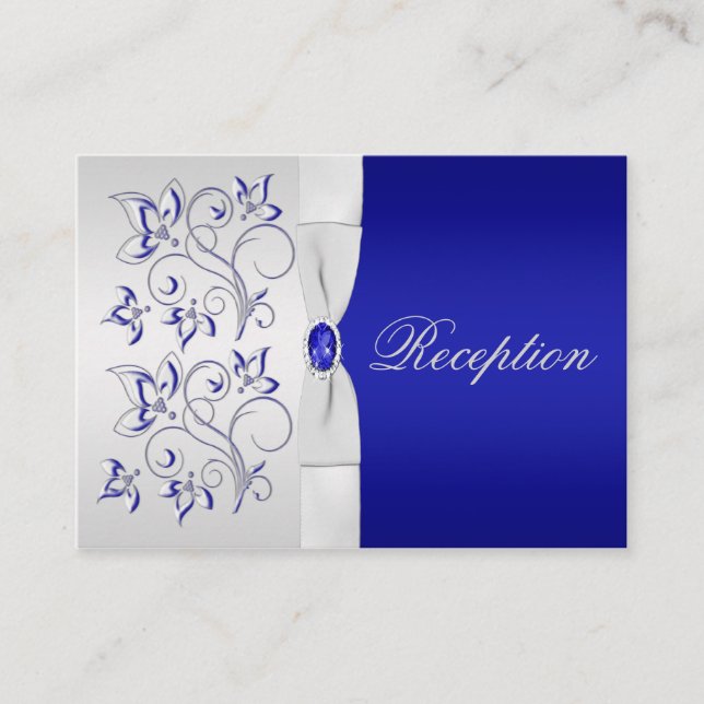 Tarjeta de gabinete floral real azul y plateado (Anverso)