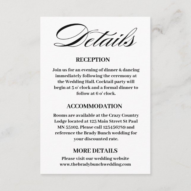 Tarjeta de gabinete mínima de detalles del Boda (Anverso)