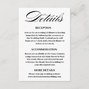 Tarjeta de gabinete mínima de detalles del Boda