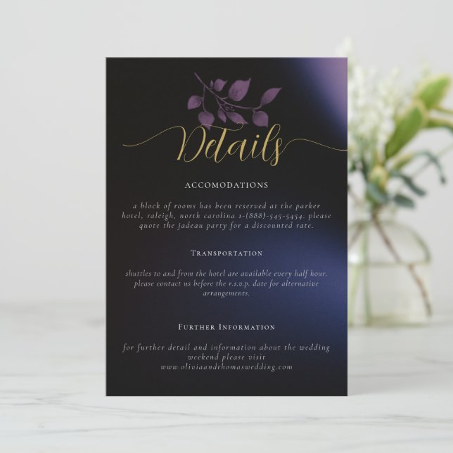 Tarjeta de gabinete Moody Purple Floral Boda moder (Anverso de pie)