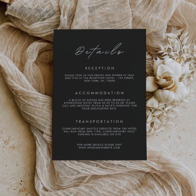Tarjeta de gabinete negra - Plantilla de Boda de d (Black Enclosure Card-The Details Wedding Template)