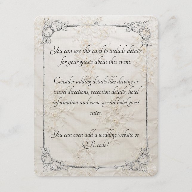Tarjeta de gabinete para Boda de encaje bordado (Anverso)