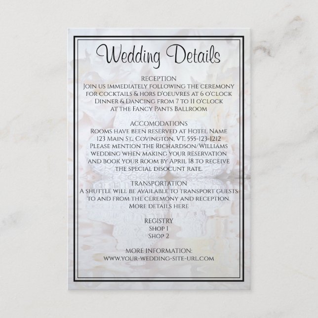 Tarjeta de gabinete para Bodas de reflexión blanca (Anverso)