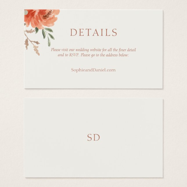 Tarjeta de gabinete para Bodas florales de moda (Anverso y reverso)