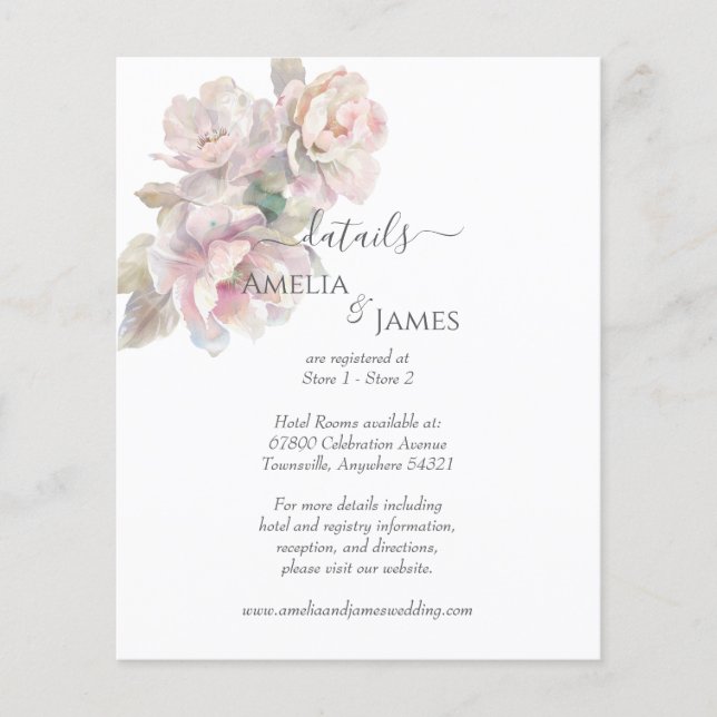 Tarjeta de gabinete para Bodas florales románticos (Anverso)
