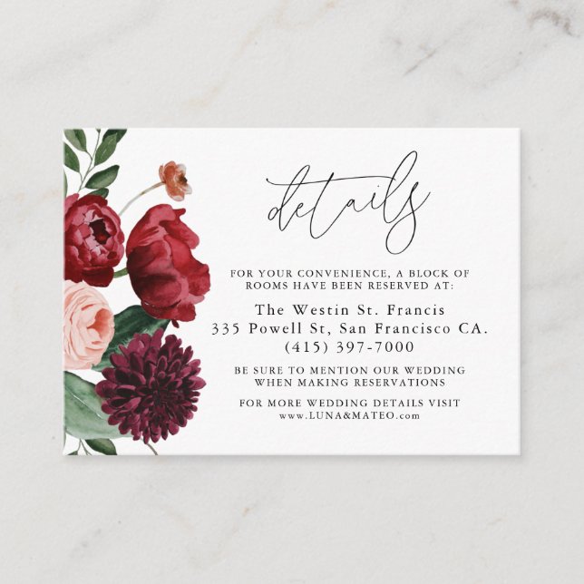 Tarjeta de gabinete para detalles de Boda de Borgo (Anverso)