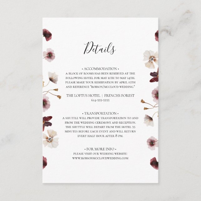 Tarjeta de gabinete para detalles de flores silves (Anverso)