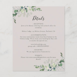 Tarjeta de gabinete para detalles del Boda de euca