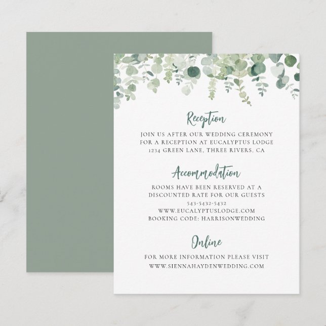 Tarjeta de gabinete para detalles del Boda Eucalyp (Anverso / Reverso)