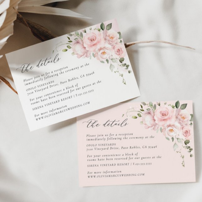 Tarjeta de gabinete para detalles del Boda floral  (Details Card 2 Colors)