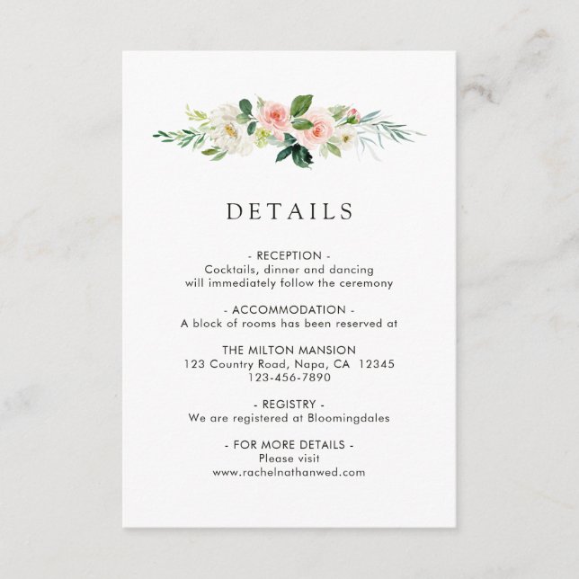Tarjeta de gabinete para detalles del Boda floral  (Anverso)
