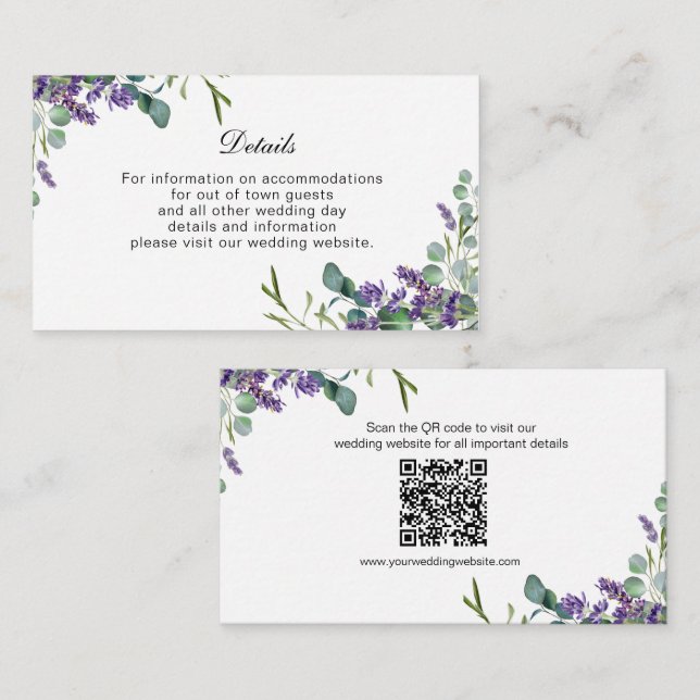 Tarjeta de gabinete para detalles del Boda Lavende (Anverso / Reverso)
