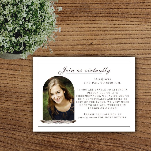 Tarjeta de gabinete para graduación de foto de mar (Boho Feather Frame Photo Graduation Enclosure Card)