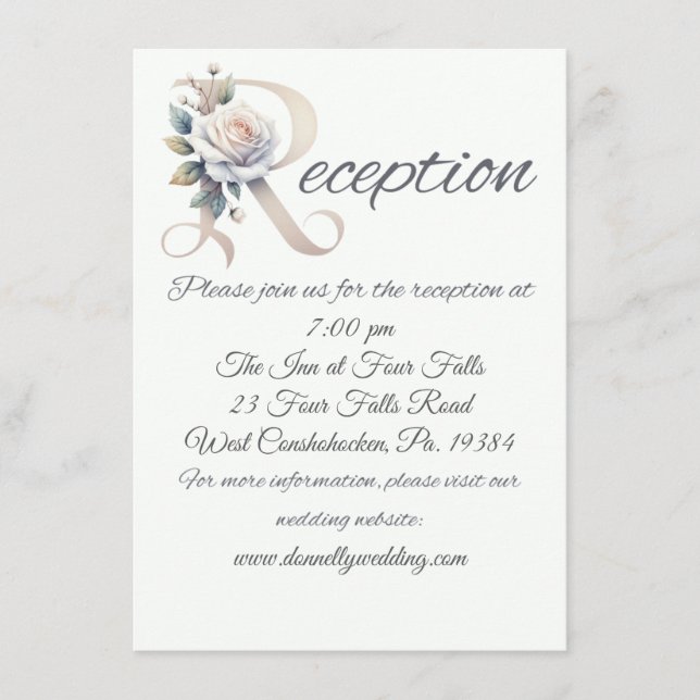 Tarjeta de gabinete para recepción de boda Rosa Bi (Anverso)