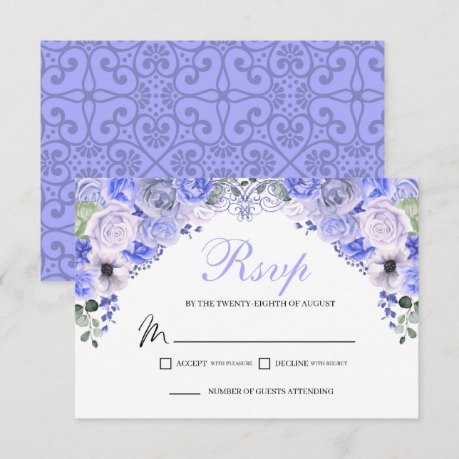 Tarjeta de gabinete Periwinkle Blue Floral RSVP (Anverso / Reverso)