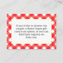 Tarjeta de gabinete Red Gingham Bridal Shower
