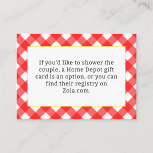Tarjeta de gabinete Red Gingham Bridal Shower