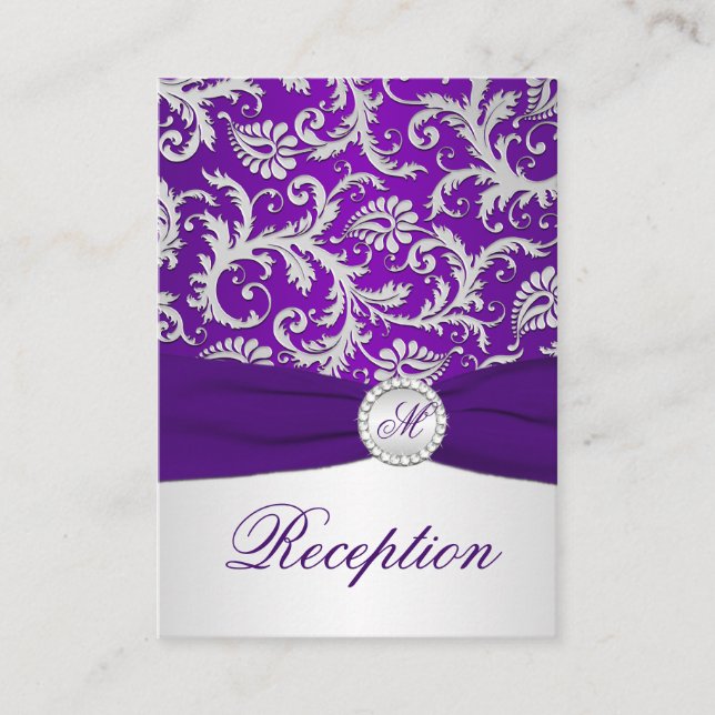 Tarjeta de gabinete Royal Purple and Silver Damask (Anverso)