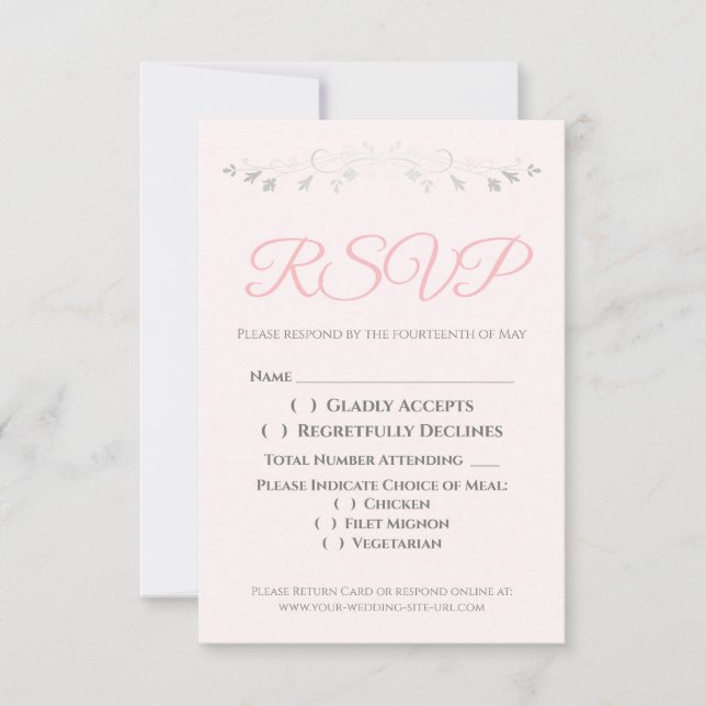 Tarjeta de gabinete RSVP de boda elegante rosa y g (Anverso)