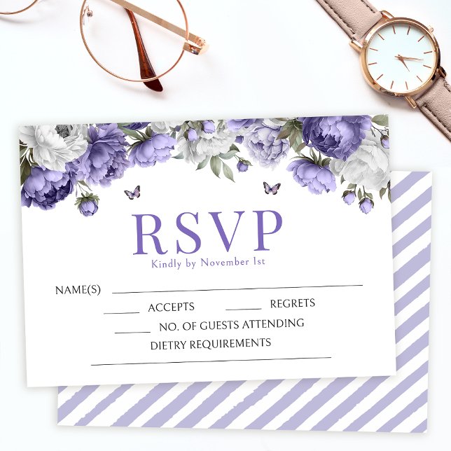 Tarjeta de gabinete RSVP de boda floral de lavanda (Subido por el creador)
