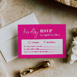 Tarjeta de gabinete RSVP de boda negrita de color<br><div class="desc">Esta es una tarjeta RSVP de boda audaz y moderna que presenta un hermoso tipo de letra caligráfica y un fondo rosado caliente. Todos los colores son editables. // Para encontrar diseños coincidentes, busque "FALLON" en la tienda Sinceramente de Nicole Zazzle. * Si te gusta este diseño pero no lo...</div>