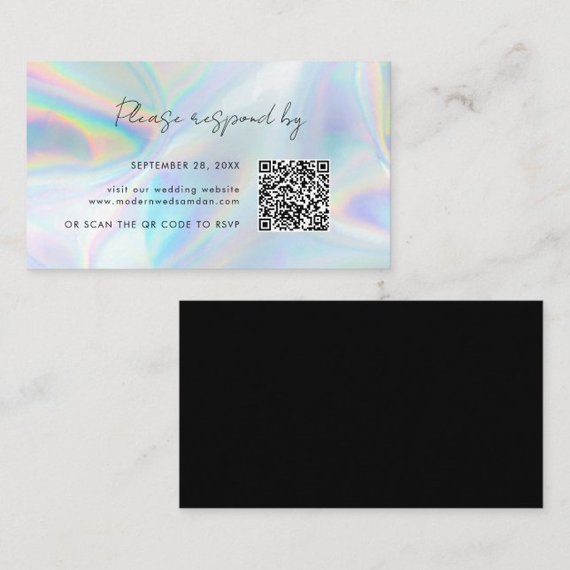 Tarjeta de gabinete RSVP de código QR de Boda holo (Anverso / Reverso)
