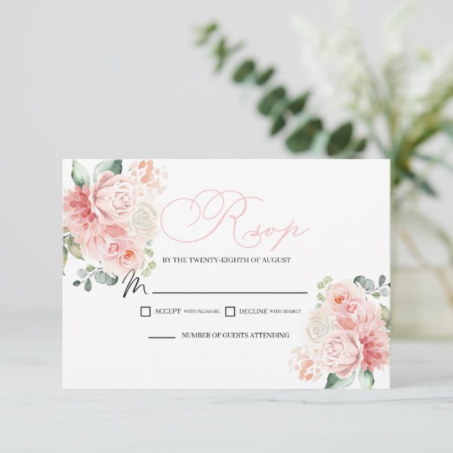 Tarjeta de gabinete RSVP de color rosa (Anverso de pie)