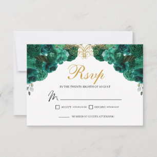 Tarjeta de gabinete RSVP de floral verde de esmera