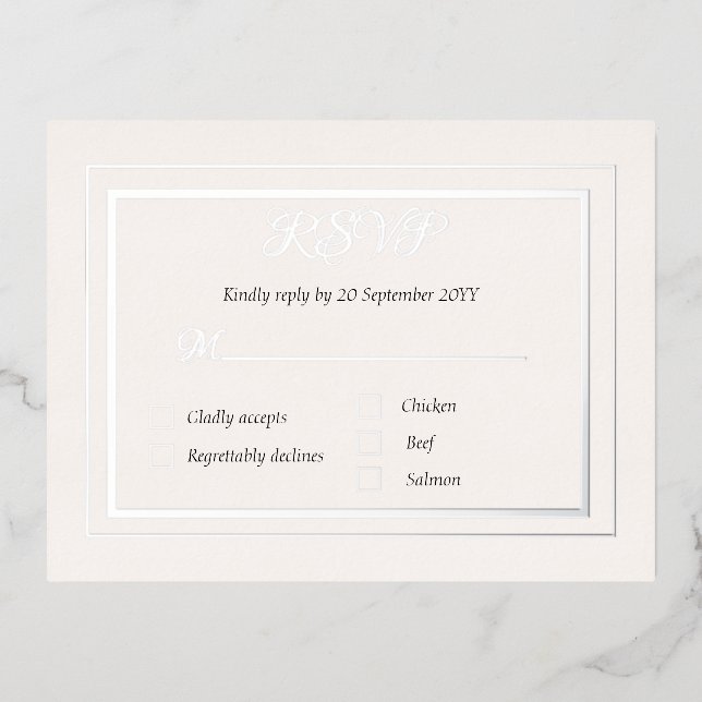 Tarjeta de gabinete RSVP engañada con opción de me (Anverso)