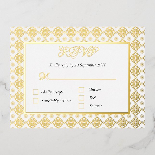 Tarjeta de gabinete RSVP engañada con opción de me (Anverso)