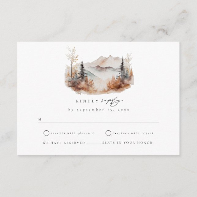 Tarjeta de gabinete RSVP Fall Outdoor Mountain Wed (Anverso)