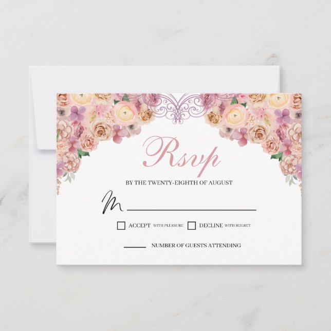 Tarjeta de gabinete RSVP floral rosa Rubor (Anverso)