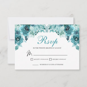 Tarjeta de gabinete RSVP floral verde azulada