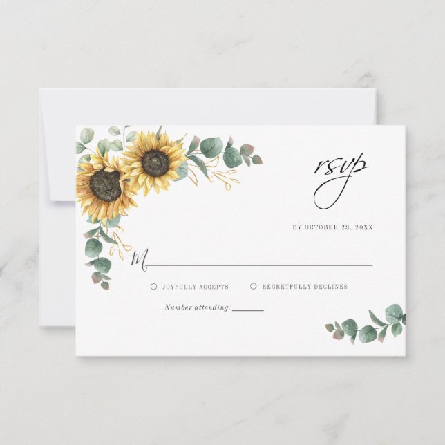 Tarjeta de gabinete RSVP para boda de girasol flor (Anverso)
