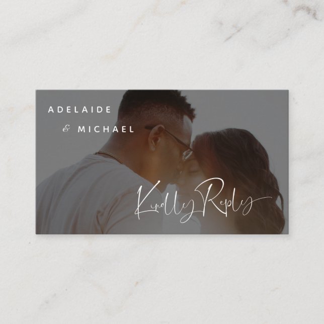 Tarjeta de gabinete RSVP para boda fotográfica sim (Anverso)