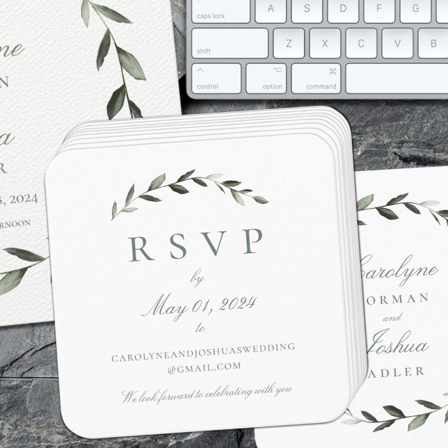 Tarjeta de gabinete RSVP para Olive Wreath Boda On (Subido por el creador)