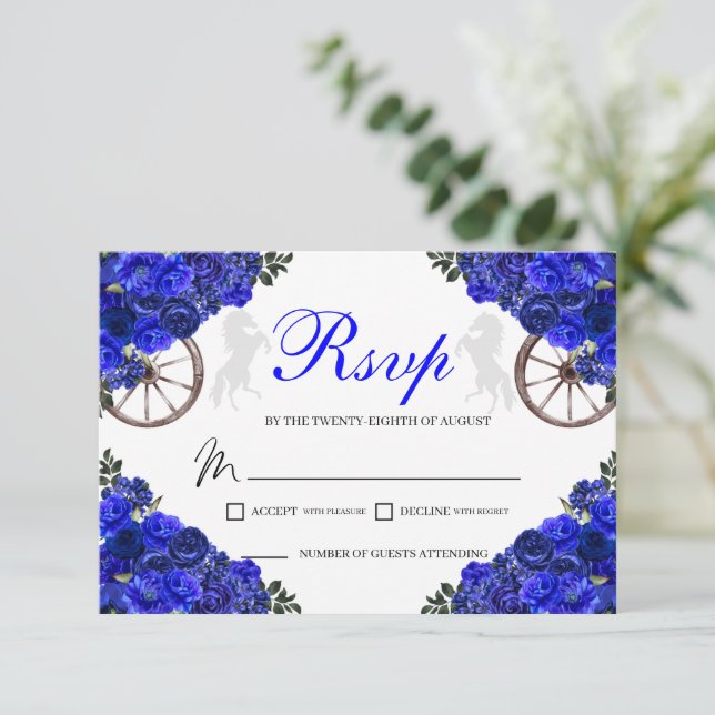 Tarjeta de gabinete RSVP para Rosas Azules Quincea (Anverso de pie)