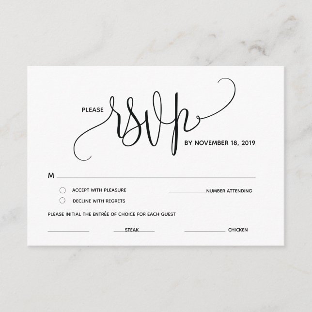Tarjeta de gabinete RSVP (Response) de elegancia m (Anverso)