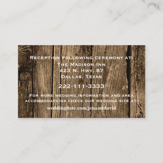 Tarjeta de gabinete Rustic Wood Boda (Anverso)