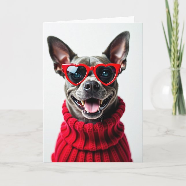 Tarjeta de gafas de corazón de cachorro de amor (Anverso)
