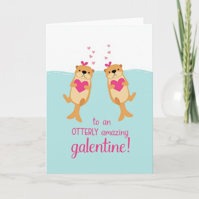 Tarjeta de Galentine azul Otterly Asombrosa (Anverso)