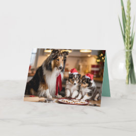 Tarjeta de galleta de Navidad de Sheltie linda