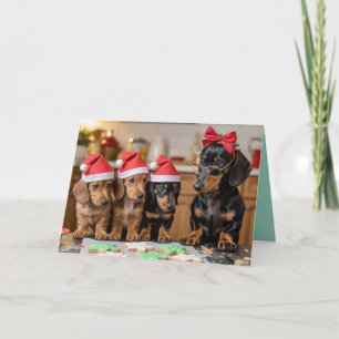 Tarjeta de galletas de Navidad de Dachshund lindo