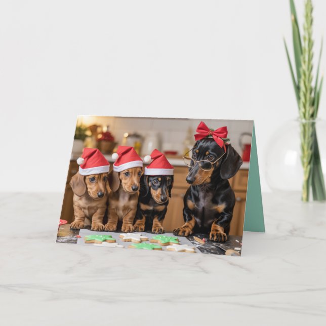 Tarjeta de galletas de Navidad de Dachshund lindo (Anverso)