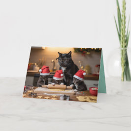 Tarjeta de galletas de Navidad de gato negro lindo