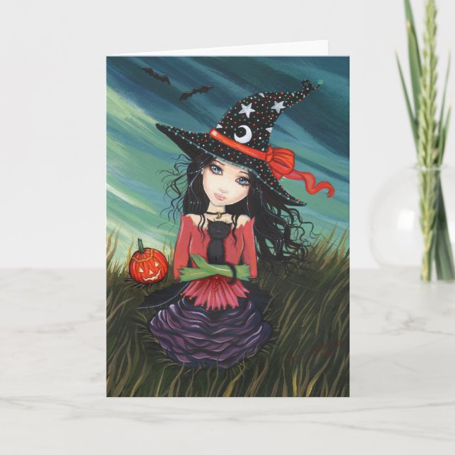 Tarjeta de Gata Bruja de Halloween por Molly Harri (Anverso)