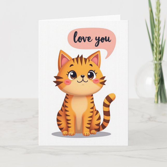 Tarjeta de Gatito Adorable Te Amo (Anverso)